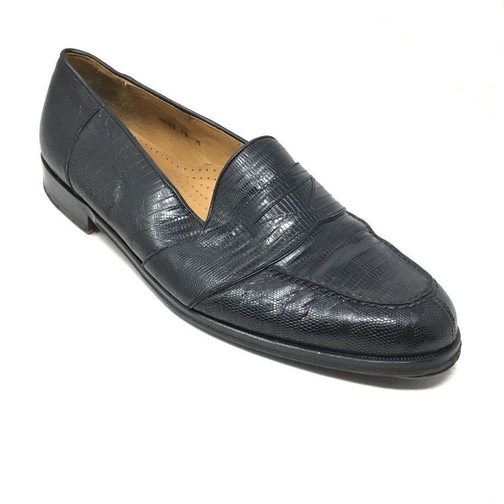 Magnanni Loafers Shoes Size 15 Black Full Lizard